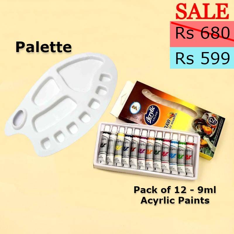 Art Pack 12 Acrylic Paint + Palette Basics.pk