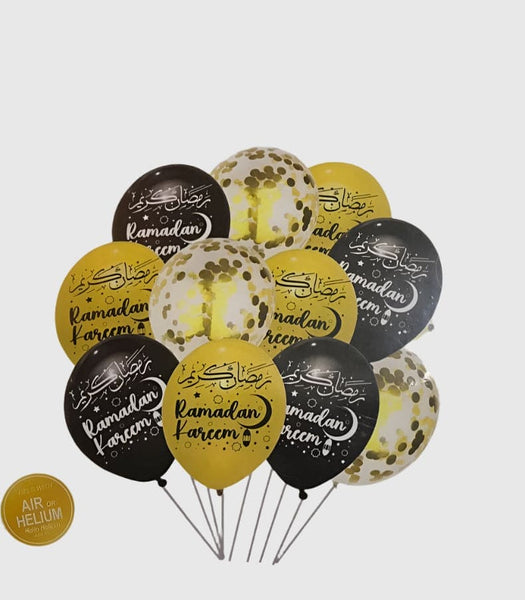 Balloon Bunch Ramazan Mubarak Golden/Black Pack of 12