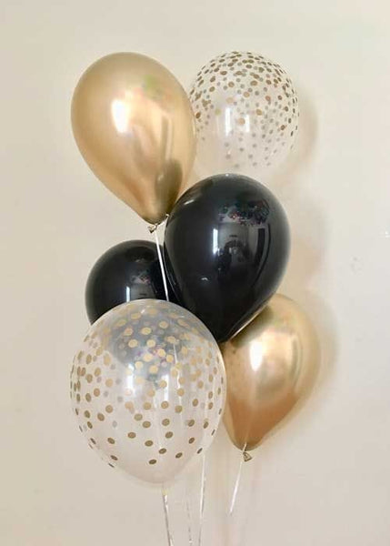 Eid Mubarak Balloons Bunch Metallic + Confetti + Latex with EID MUBARAK FOIL BALLOONS + Curtain Foil  Black