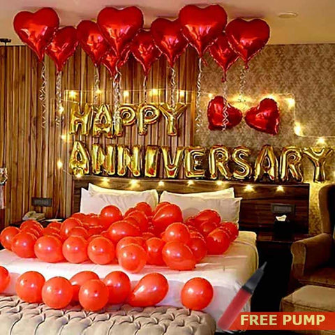 Anniversary Balloon Pack - Foil H-Anniversary & Heart Balloons + Red balloons ( FREE PUMP )