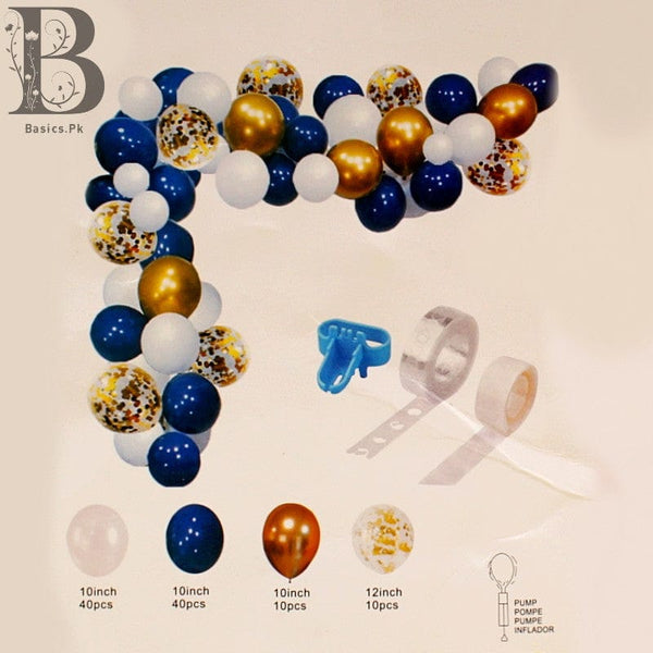 Balloons Bunch metallic + Golden Confetti + Garland Tape + Glue Dot Blue