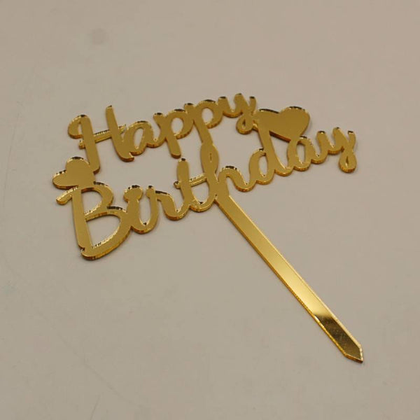 Cake Topper Acrylic Golden HBD 2 Hearts