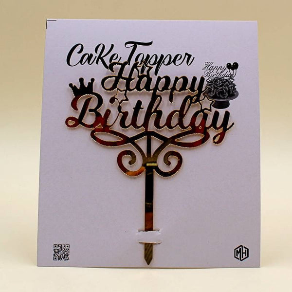 Cake Topper Acrylic Golden HBD Crown 3 Stars