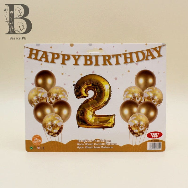 Balloons Metallic + Confetti + 32" Number 2 Gold ( pack of 11 )