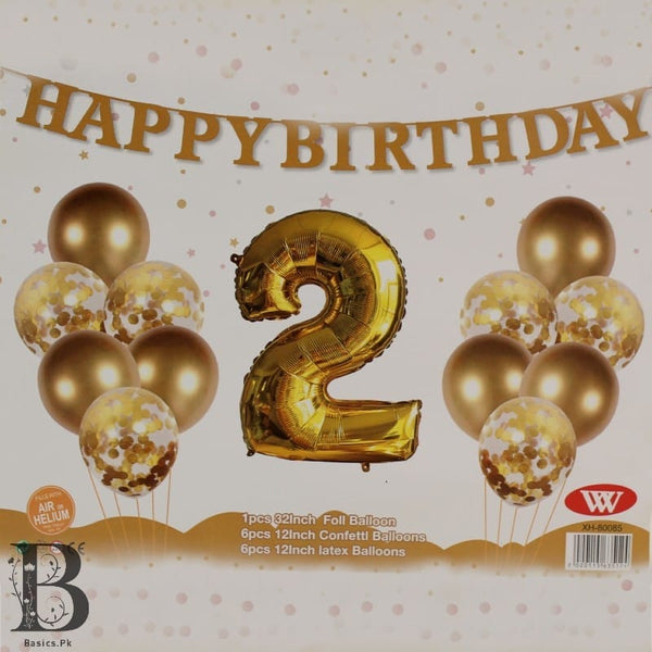 Balloons Metallic + Confetti + 32" Number 2 Gold ( pack of 11 )
