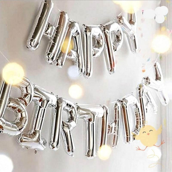 Happy Birthday Balloon set with fairy lights Silver - Basics.Pk