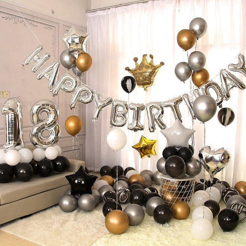 Balloons Bunch  Gold Crown&Digit (Happy Birthday balloons) Pack - Basics.Pk