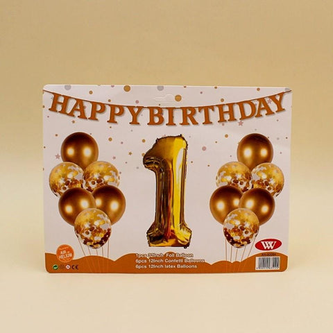 Balloons Metallic + Confetti + 32" Number 1 Golden ( pack of 13 ) - Basics.Pk