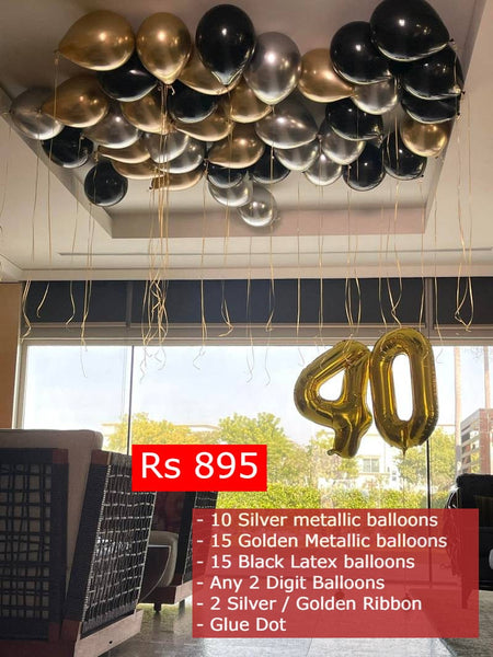 Balloon Bunch -  Metallic Silver & Golden + Black Latex