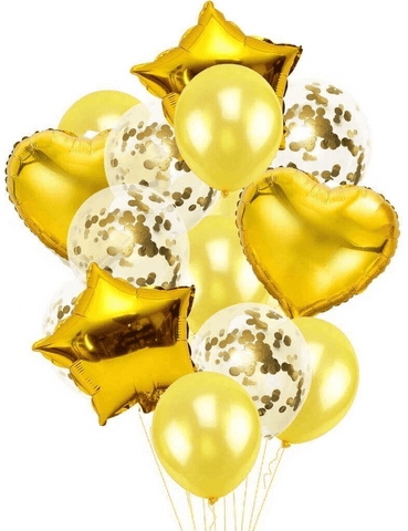 Balloons 5 Confetti + 5 Metallic + 4 Foil Star&Heart (Pack of 14) GOLDEN