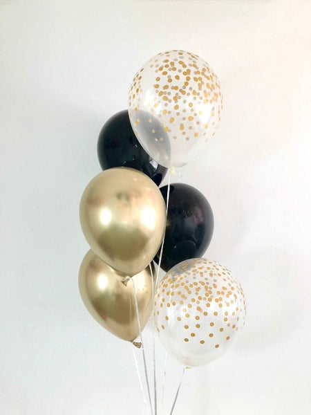 Eid Mubarak Balloons Bunch Metallic + Confetti + Latex with EID MUBARAK FOIL BALLOONS + Curtain Foil  Black