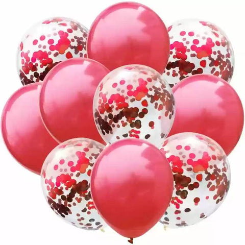 Balloons 5 Confetti + 5 Large RED  (Pack of 10)
