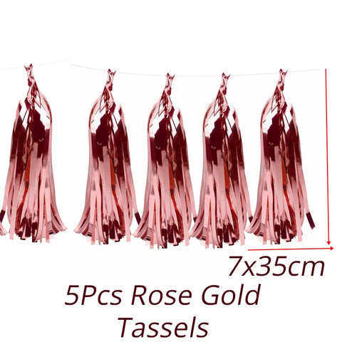Tassels Rose Foil Decoration (Pack of 5)