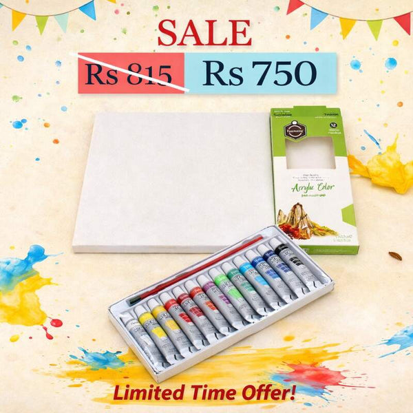 Art Pack of 13 Acrylic Paint (12ml) + 8x8" Canvas