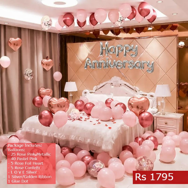Anniversary Balloon Pack - balloons ( Metallic & Latix ) + Heart Balloon + Love & Glue Dot Tape