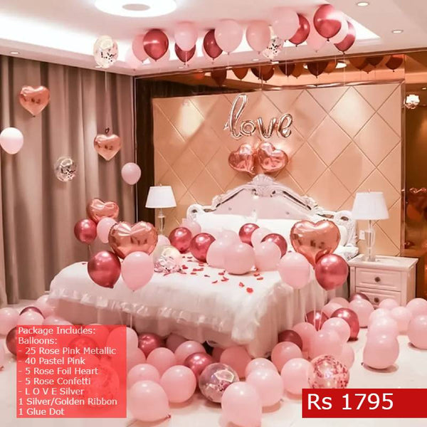 Anniversary Balloon Pack - balloons ( Metallic & Latix ) + Heart Balloon + Love & Glue Dot Tape