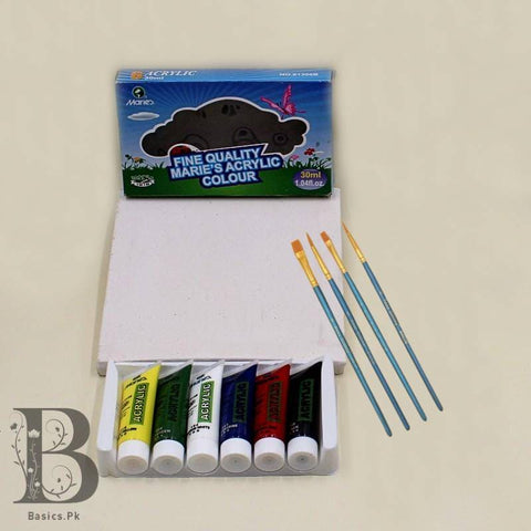 Art Pack of 11 -  Acrylic paint + 8x8 Canvas + Mix 4 Brushes
