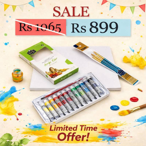 Art Pack of 19 - Acrylic Paint(12ml) + Canvas + 6 Transparent Brushes