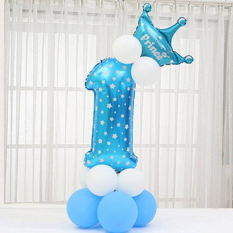 Balloons Prince Number 1 and Crown in BLUE (14 Pack)