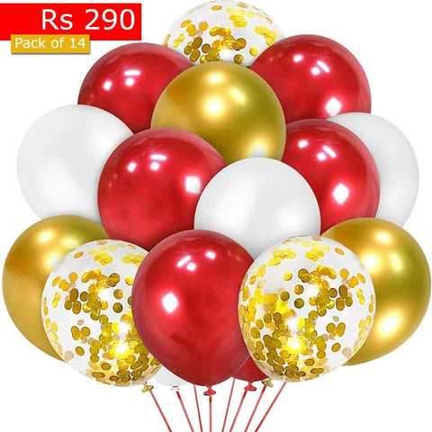 Balloons Plain Large Party Red, White & Golden Confetti ( Pack of 14 )
