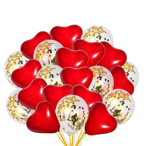 Balloons Plain Large Party Red Heart & Golden Confetti ( 20 Pack)