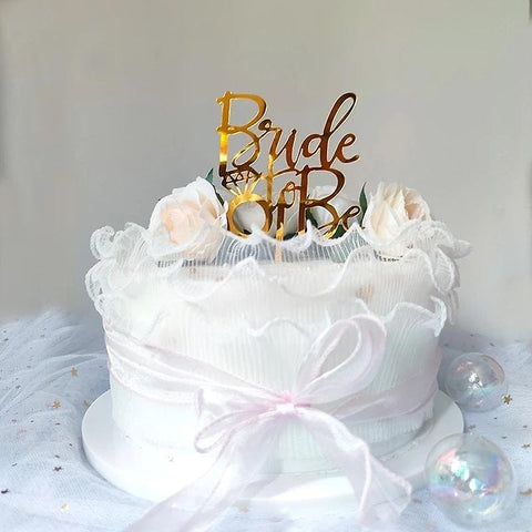 Cake Topper in Acrylic "Bride to be" in Golden with Ring