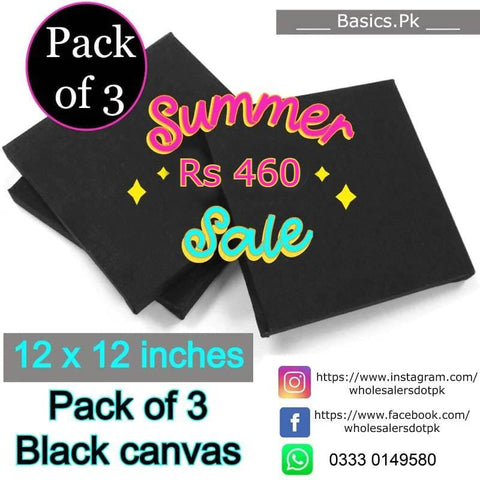 100% Cotton Cloth Canvas Deal Pack of 3 (12" x 12") - Black Color