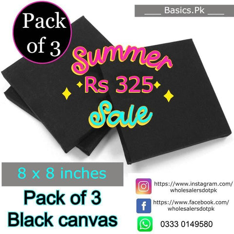 100% Cotton Cloth Canvas Deal Pack of 3 (8" x 8") - Black Color
