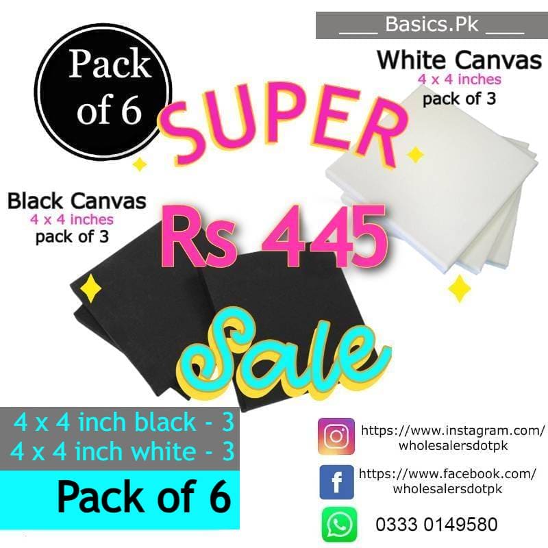 100% Cotton Cloth Canvas Deal Pack of 6 ( 4x4" White + 4x4" Black inches )