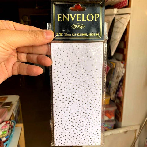 Money Envelope White with Silver Dots ( 10 Pcs pack )