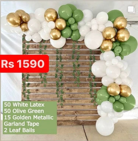 Balloon Bunch - HBD Banner +  15 Metallic + 100 Latex Olive Green Balloons + 2 Bail