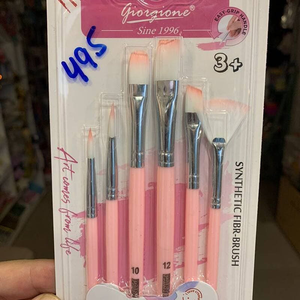 Giorgione Artist Brushes with Fan Brush Pack of 6 - Pink