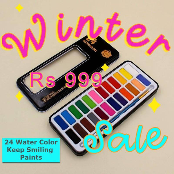 Keep Smiling 24 Transparent Water Color Watercolor Paint Set in Tin Box for Student, Artist and Professional Use