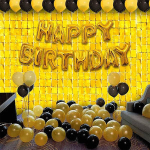 Balloon Theme HBD GOLDEN Foil + Latix Balloons + Backdrop Curtain