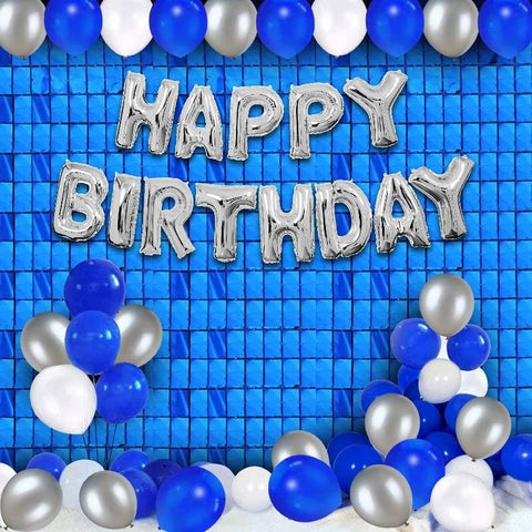 Balloon Theme HBD Silver Foil + Latix Balloons + Backdrop Curtain