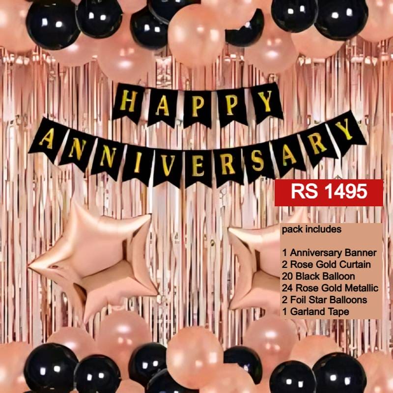 Anniversary Balloon Pack - Banner + balloons ( Metallic & Latix ) + Star Balloon + Garland Tape