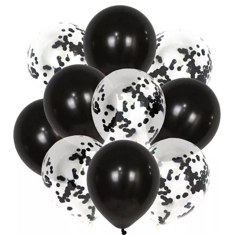 Balloons 5 Confetti + 5 European TX Black (Pack of 10)