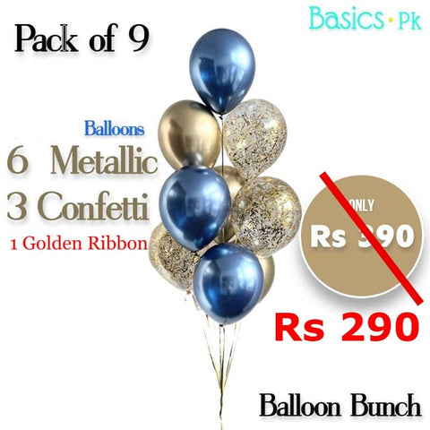 Balloons Bunch Confetti + 12 inches Large Metallic  (Pack of 9)