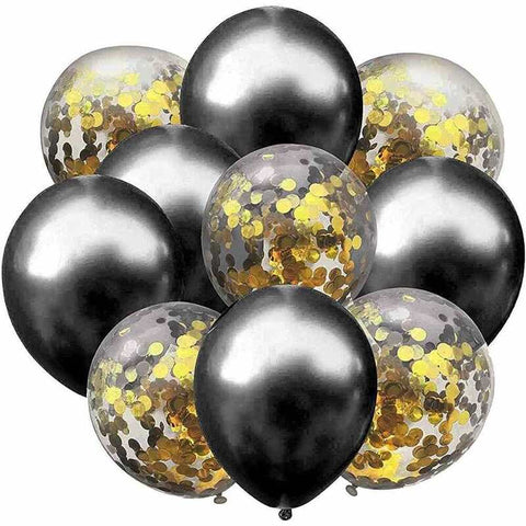 Balloons 5 Confetti Golden + 5 Metallic Dark Grey (Pack of 10)