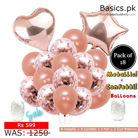 Balloon Bunch - 8 Metallic, 8 Confetti + 2 foil Star/Heart + 2 ribbons
