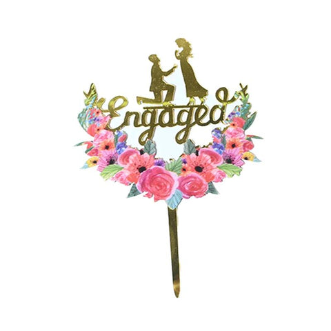 Cake Topper Engagement with Flowers