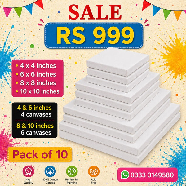 100% Cotton Cloth Canvas Deal Pack of 10 ( 4, 6, 8, 10 square inches )