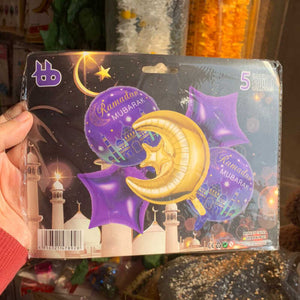 Balloons Foil Ramazan Balloons Moon Golden -  Purple Pack of 5