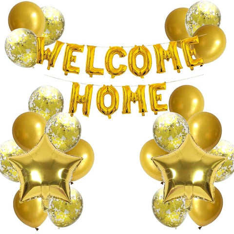Balloons Foil Banner Welcome Home Golden Theme