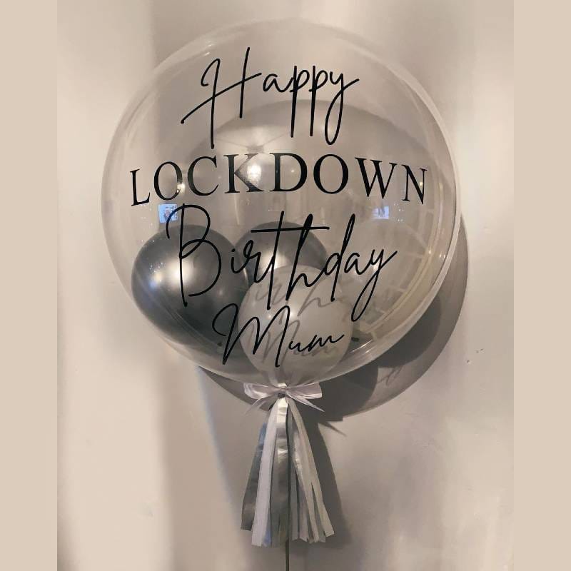 Basics Custom Balloon - Silver & white Happy Birthday  Custom Writing
