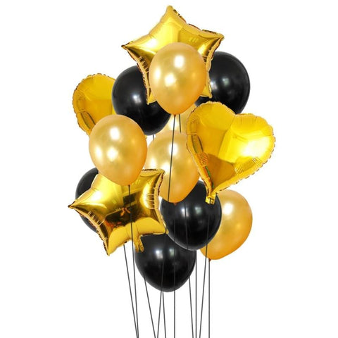 Balloons Foil & Latex Pack of 12-14 Black-Gold - Basics.Pk
