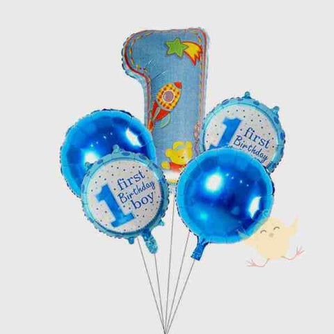 Balloons Foil Baby Boy 1st Birthday Pack of 5 - Basics.Pk