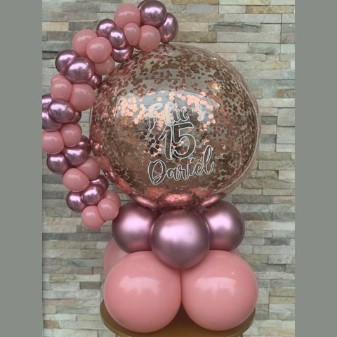 Balloons Backdrop-Rail Happy Birthday Metallic Purple & Pink  + Custom Writing
