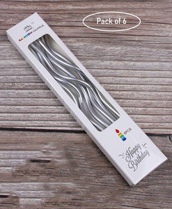 Candle Long Twisted Curly Silver (6 Pack)