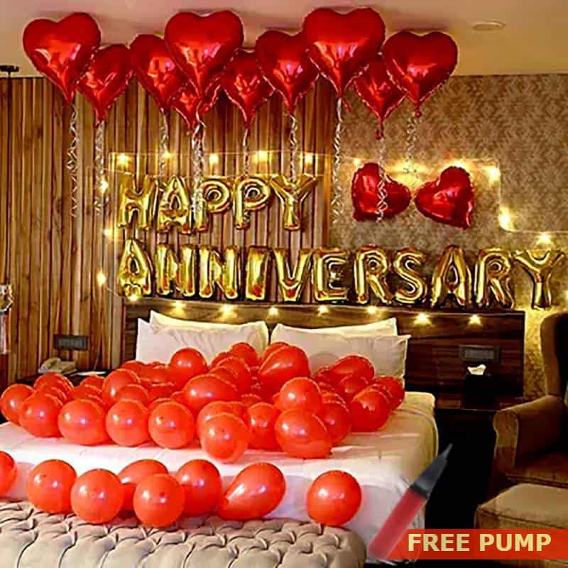 Anniversary Balloon Pack - Foil H-Anniversary & Heart Balloons + Red balloons ( FREE PUMP )